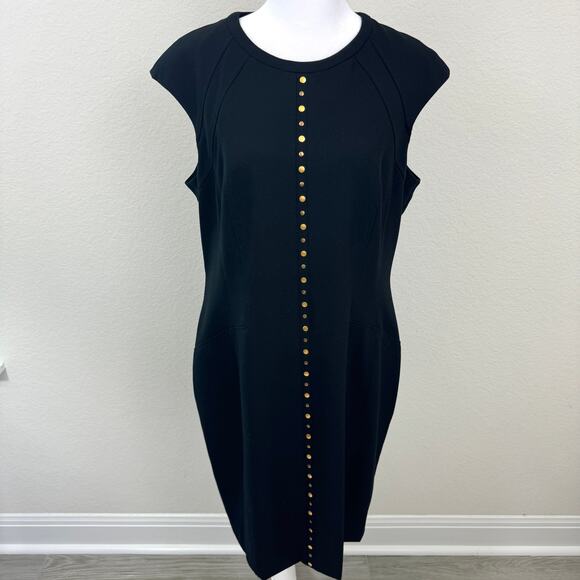 Basler Women's Sleeveless Sheath Midi Dress Size US 12 Gold Accents Black - Picture 1 of 13